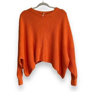 Free People Orange Oversize Kidcore Dolman Sleeve Knit Cropped Sweater Sz Small